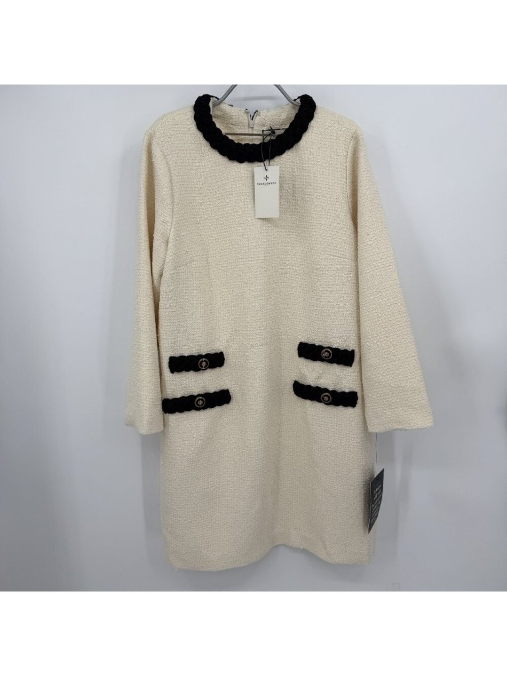 Tuckernuck Cream/Black Tweed Long Sleeve Jackie Dress size XL Shift Party $268